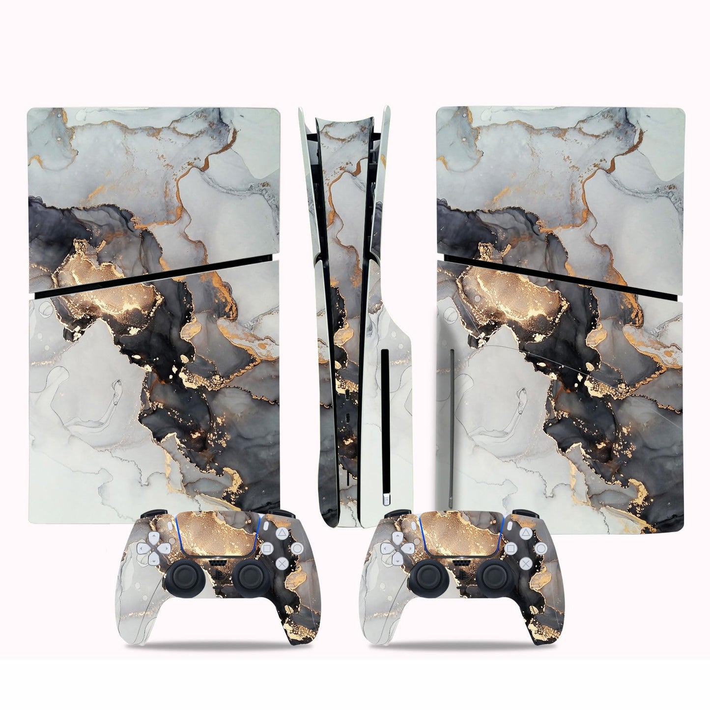 Skin Sticker Compatible with PS5 Slim Disc Console, Vinyl Decal Protective Cover for Wireless Controller (Grey)