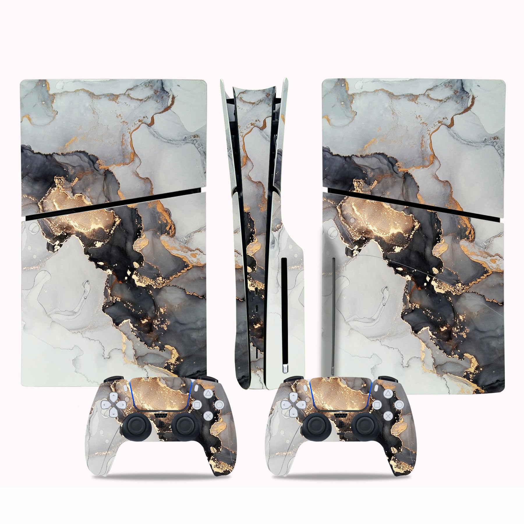 Skin Sticker Compatible with PS5 Slim Disc Console, Vinyl Decal Protective Cover for Wireless Controller (Grey)