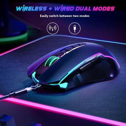Redragon M910-KS Wireless Gaming Mouse - 8000 DPI, RGB Backlit, Ergonomic Design, Rechargeable, Black