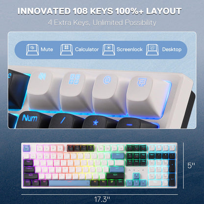 Redragon K668 Wired Mechanical Gaming Keyboard, 108 Keys, RGB, Hot-swappable, Glacier Azure
