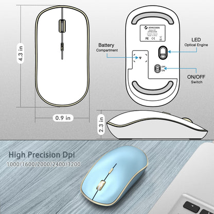 JOYACCESS Wireless Mouse - 5 DPI Levels, Silent, Blue, Model XRF-M1B-BU for Laptop, MacBook, Chromebook, PC