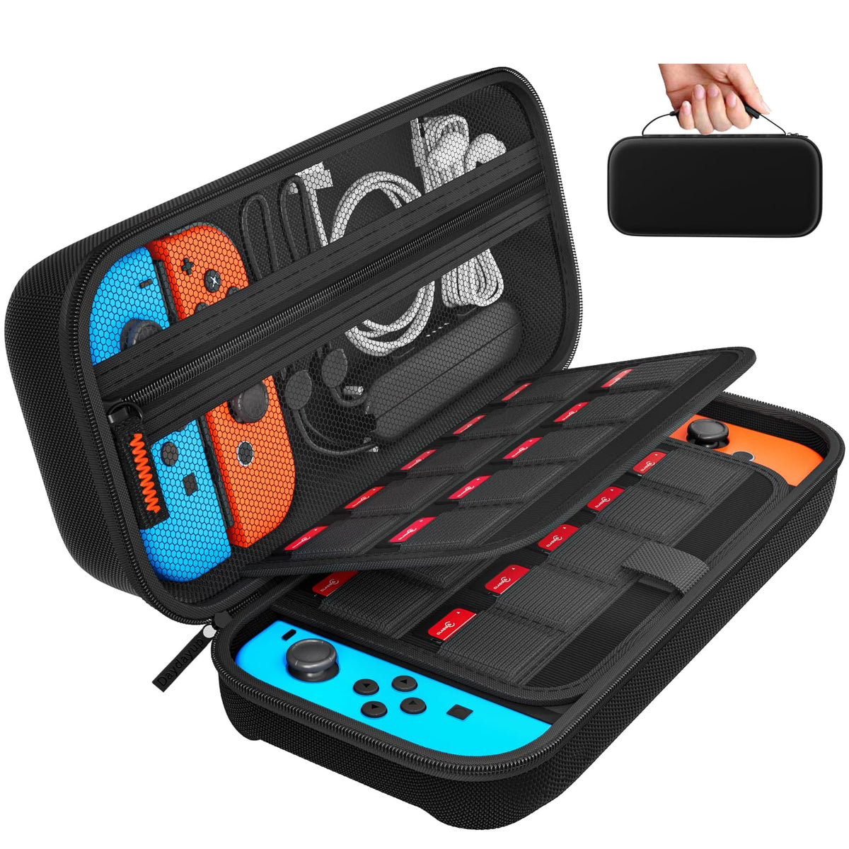 daydayup Switch Carrying Case Compatible with Nintendo Switch/Switch OLED  with 20 Games refill units Protective Hard Shell Tpartyl Carrying Case Pouch for Console & Accessories  Black