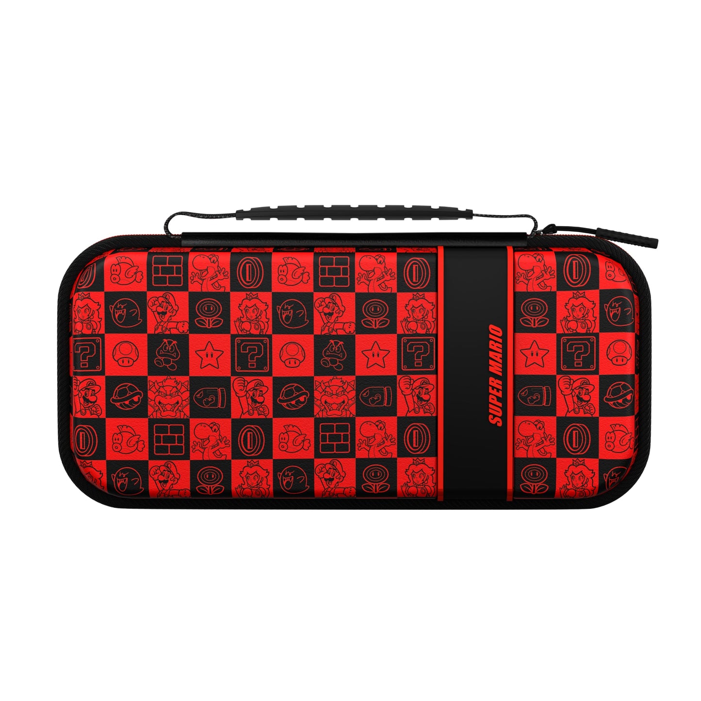 PDP Nintendo Switch Tpartyl Case Plus GLOW with Wrist Strap  Built-in Stand & Game Storage Pockets  Officially Licensed for Switch Lite/OLED: Super Mario Icon Red & Black (Glow in the Dark)