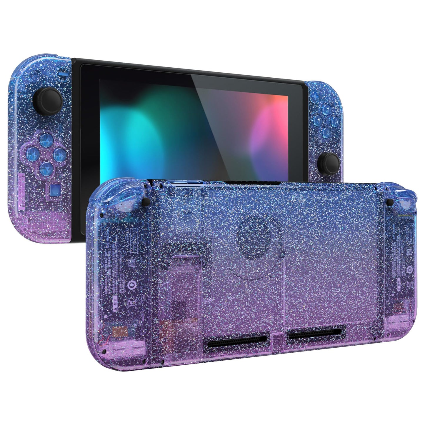 eXtremeRate DIY Replacement Shell Buttons for Nintendo Switch  Custom Back Plate for Switch Console  Housing with Colorful Buttons for Joycon Handheld - Glitter Gradient Translucent Bluebell