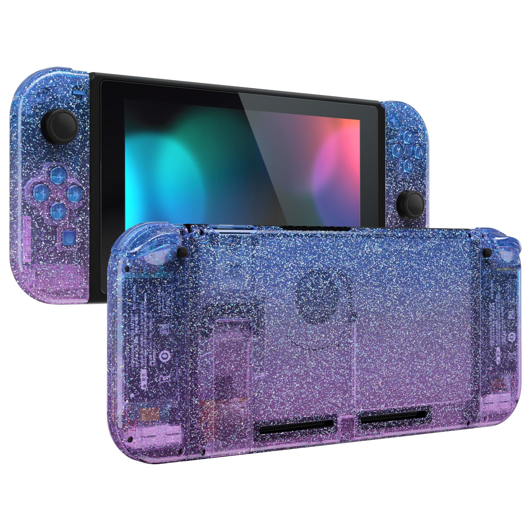eXtremeRate DIY Replacement Shell Buttons for Nintendo Switch  Custom Back Plate for Switch Console  Housing with Colorful Buttons for Joycon Handheld - Glitter Gradient Translucent Bluebell