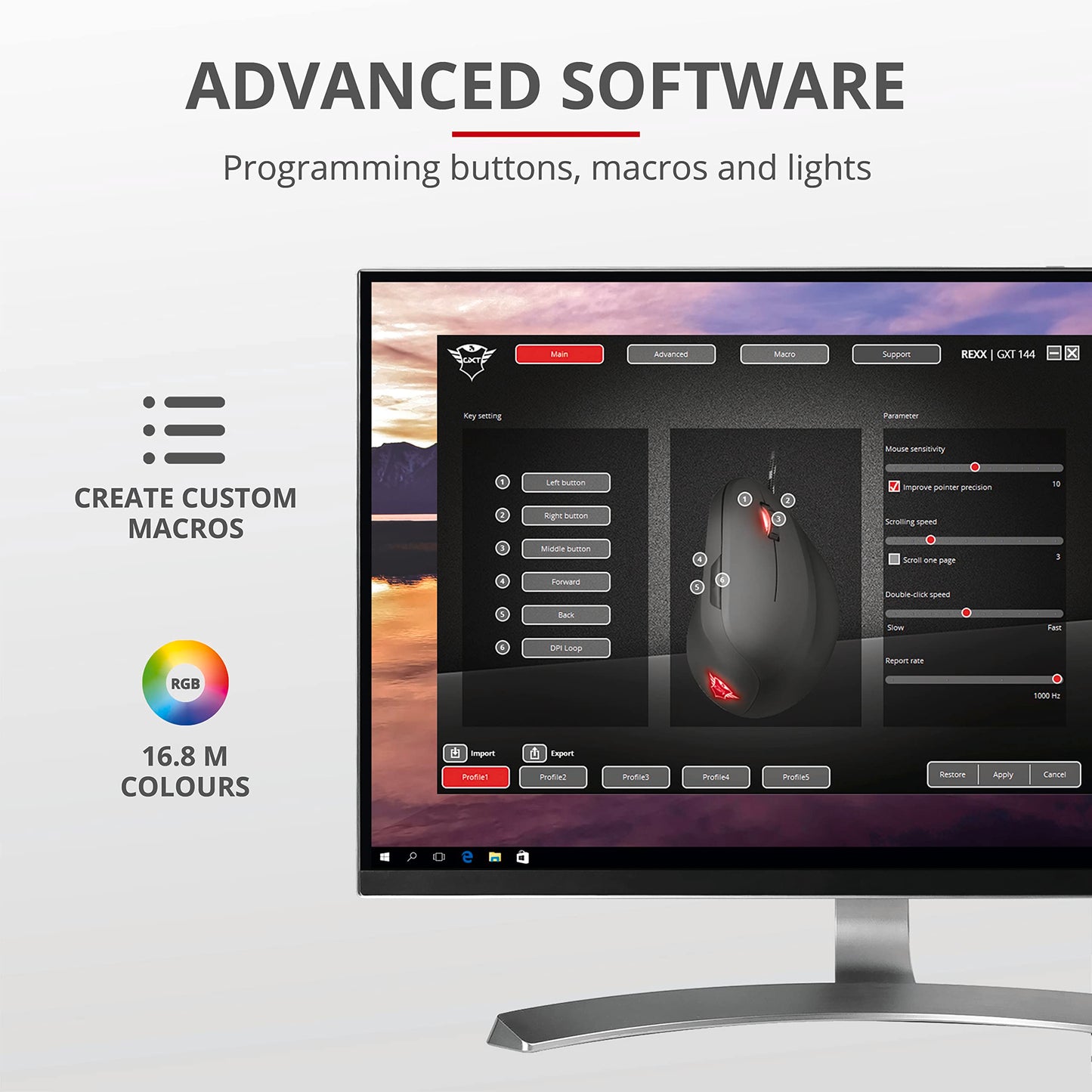 Trust Gaming GXT 144 Rexx Vertical Ergonomic Gaming Mouse - 250-10,000 DPI, 6 Buttons, Black, Model 22991