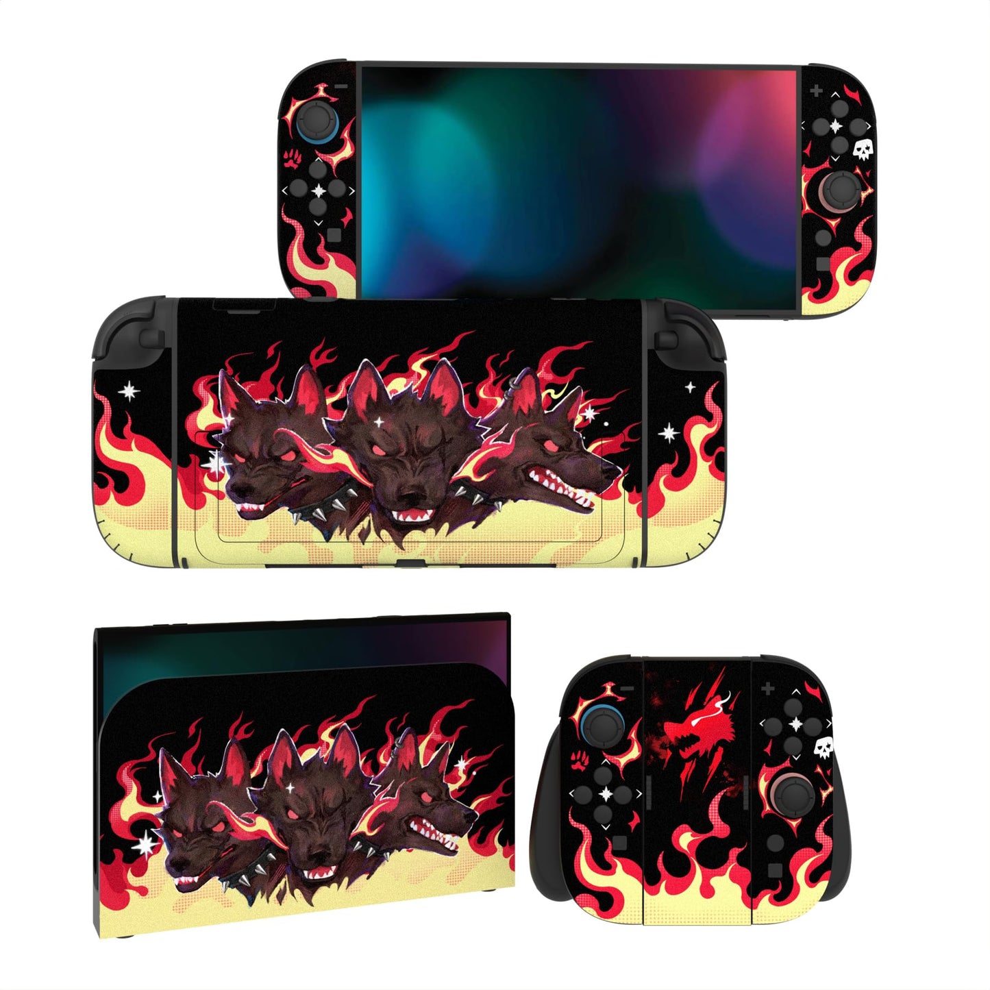 PlayVital for Nintendo Switch 2 Skin Full Set (2-Pack) - Protective Vinyl Decal Stickers for Switch 2 Console  Joycons  Handle Grips & Dock | No Residue  Anti-Scratch - Infernal Hounds
