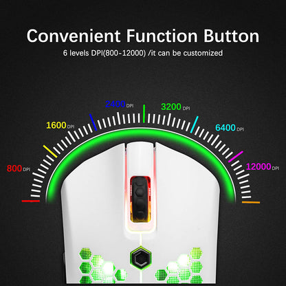ZIYOU LANG M5 RGB Wired Gaming Mouse, 12000 DPI, 6 Buttons, 65G Honeycomb, Ultralight Cable, White