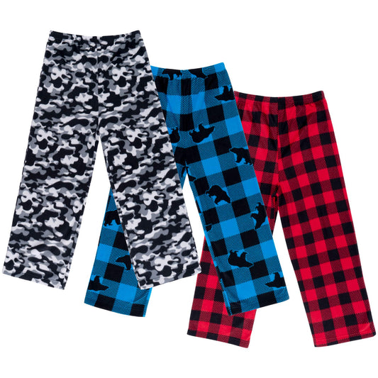 Mad Dog concepts 3-Pack Boys Pajama Pants Soft Micro Fleece PJ Bottom with Elastic Waistband - Printed Plaid Flannel Lounge Pants for Kids (Include the size)