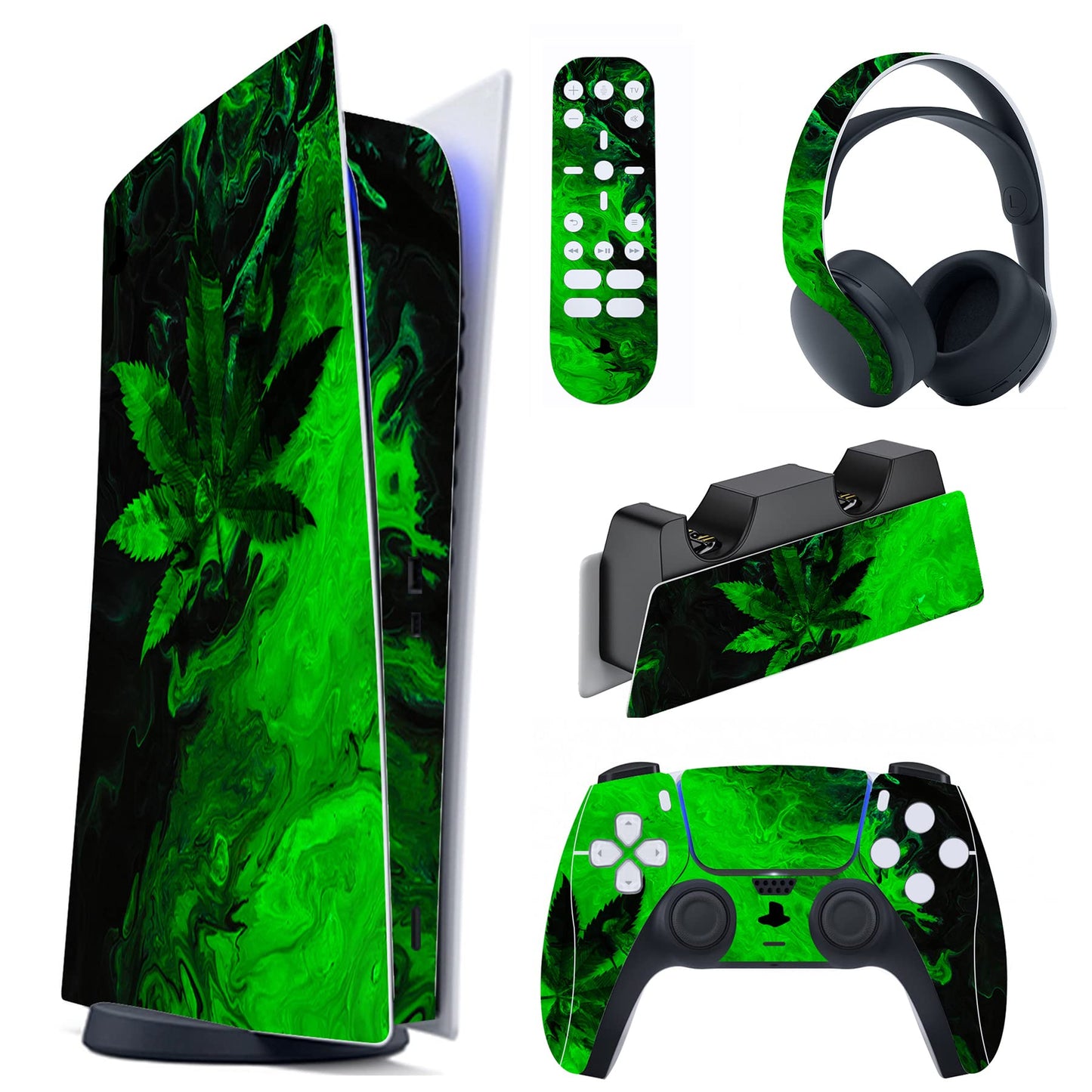 PlayVital Green Leaf Full Set Skin Decal for ps5 Console Digital Edition  Sticker Vinyl Decal Cover for ps5 Controller & Charging Station & Headset & Media Remote