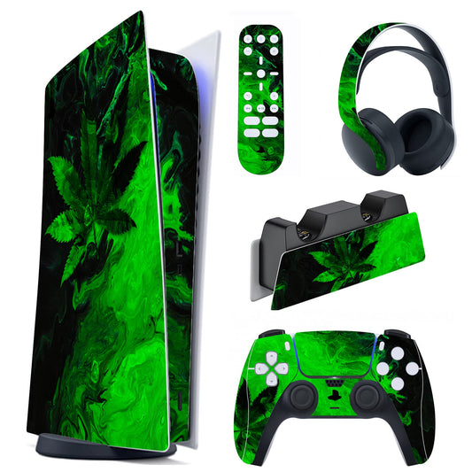 PlayVital Green Leaf Full Set Skin Decal for ps5 Console Digital Edition  Sticker Vinyl Decal Cover for ps5 Controller & Charging Station & Headset & Media Remote