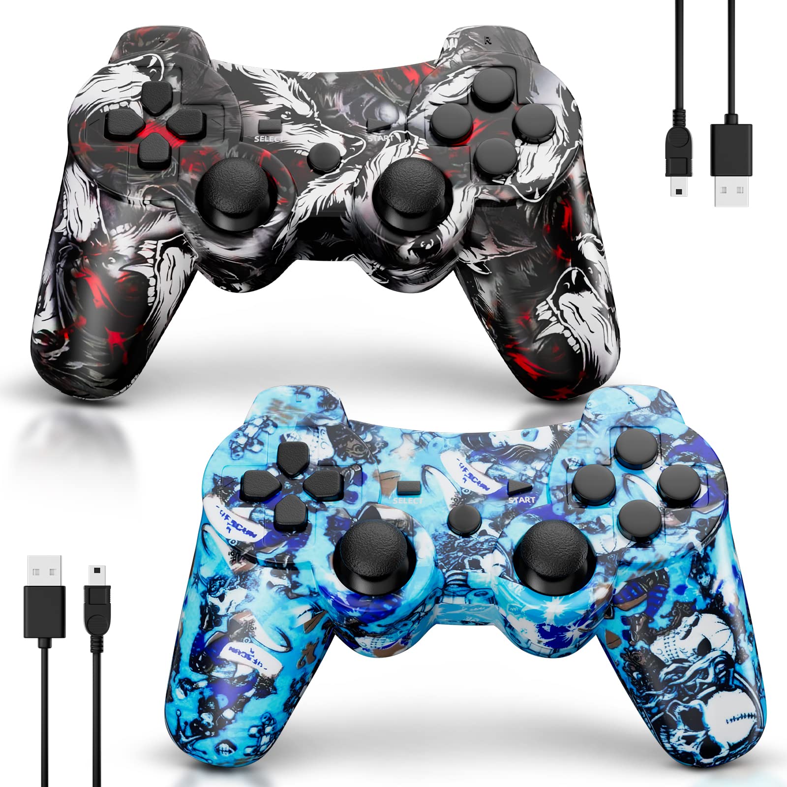 Boowen Wireless Controller for PS3  Controller for Sony PlayStation 3  6-Axis High-Performance Motion Sense Dual Vibration Upgraded Gaming Controller  Compatible with PlayStation 3(Cyberpunk+Wolf)