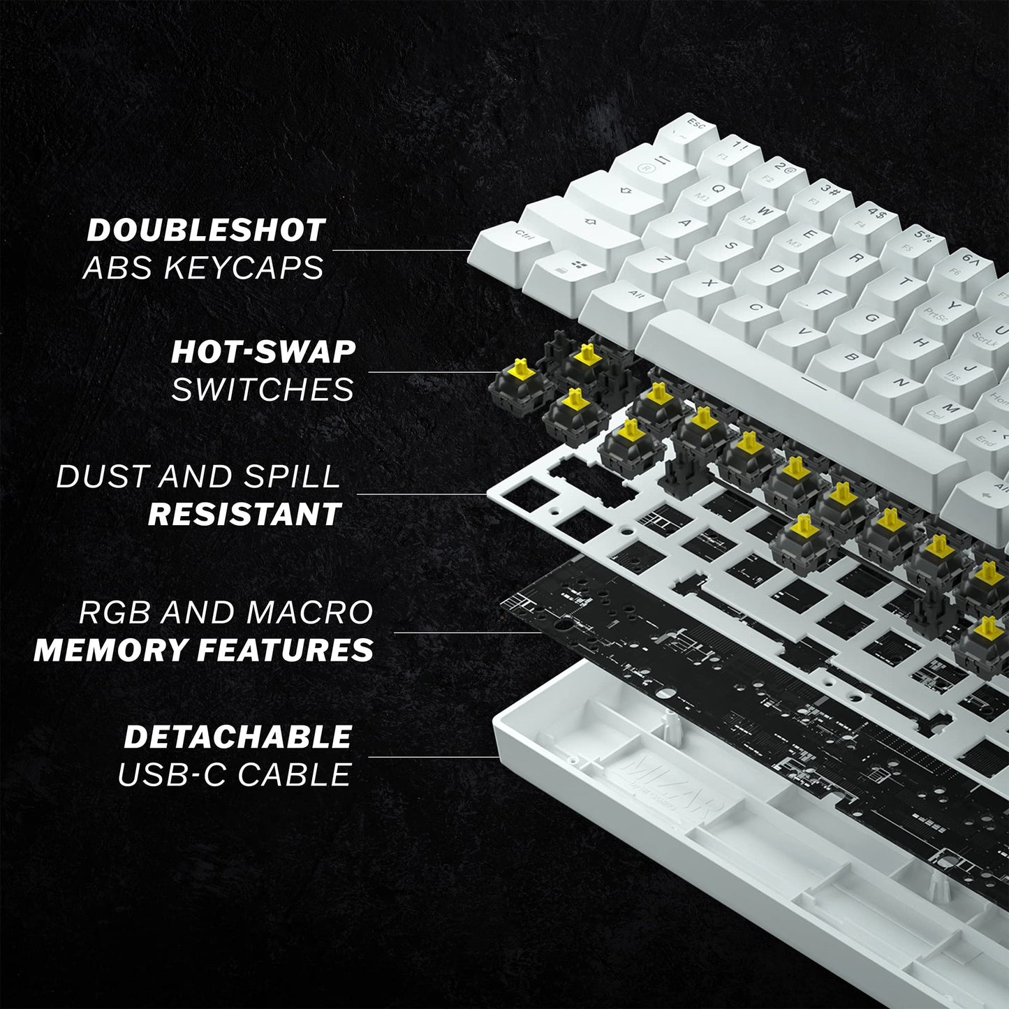 HK Gaming GK61 60% Mechanical Keyboard | RGB Rainbow Backlit | Gateron Optical Red Switches | White