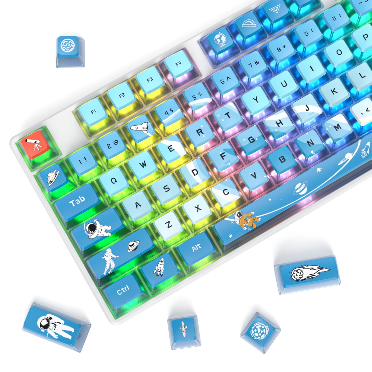 Ussixchare 120 Keys ASA Profile PBT Pudding Keycap Space Keycaps Dye-Sublimation Custom Keycaps for MX Switch Mechanical Gaming Keyboard(Space)