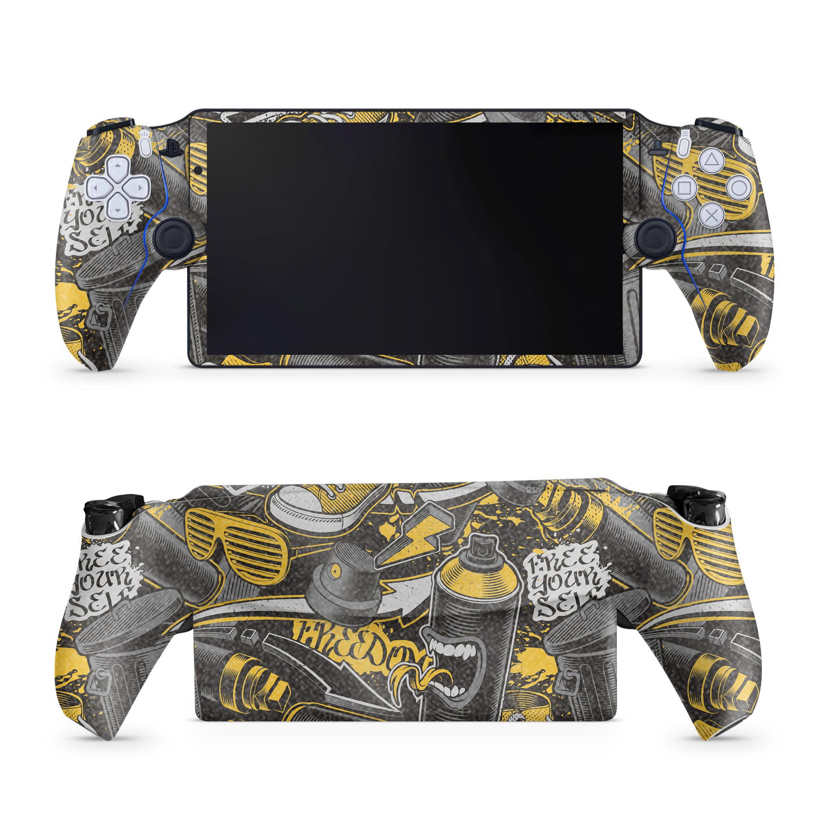 Glossy Glitter Gaming Skin Compatible with PS5 Portal Remote Player - Yellow Hip Hop - fine 3M Vinyl Protective Wrap Decal Cover - Easy to Apply | Crafted in The USA by MightySkins