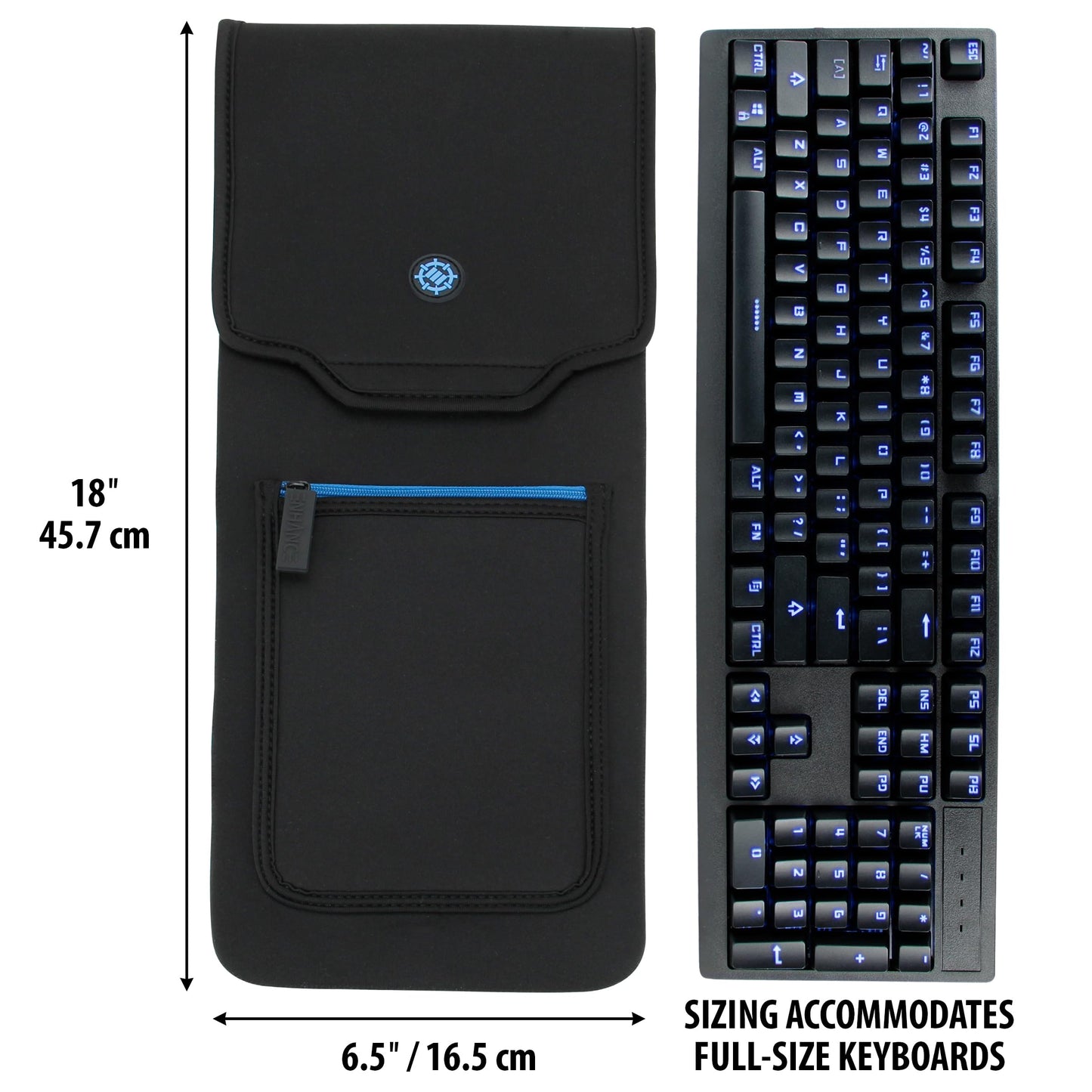 ENHANCE Keyboard Sleeve Case for Full-Size Mechanical Keyboards up to 18" - Rugged Neoprene, Zipper Storage Pouch, Standard Size