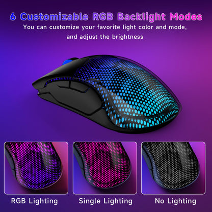 FFJ Master02 Wireless Gaming Mouse - 12000 DPI, Tri-Mode, RGB Backlit, 6 Programmable Buttons, Black