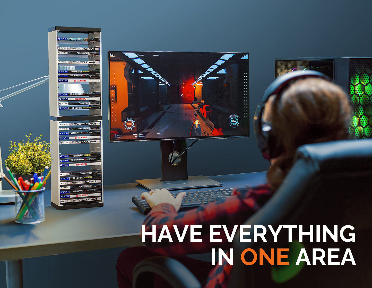 Skywin Video Game Storage Stand Tower - Universal Organizer for PS5/PS4/Xbox - 36 Disc Holder - White - Model SW-236-T627PS5GHW