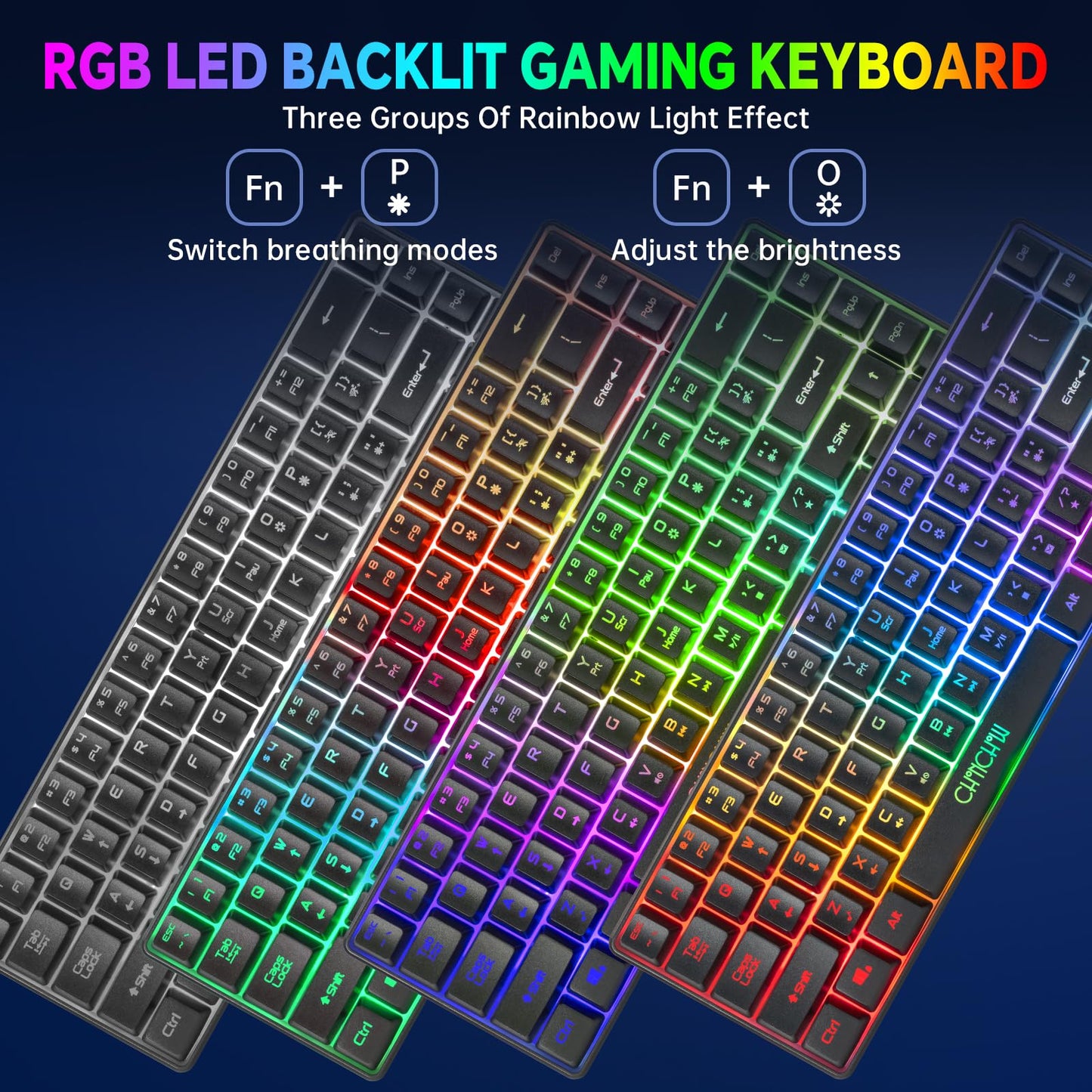 CHONCHOW Wireless Gaming Keyboard and Mouse Combo, 68-Key LED Backlit, Rechargeable 2000mAh, Portable Waterproof for PC/Mac Gamers