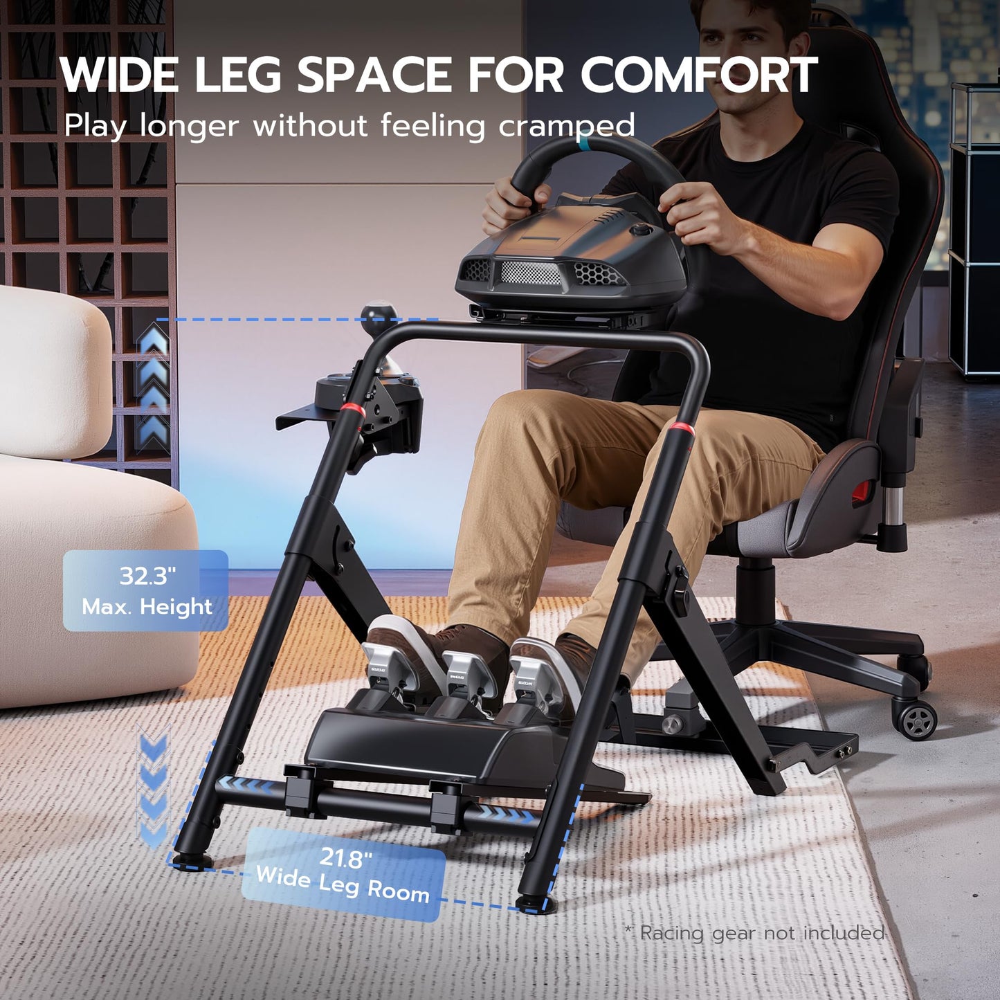 ARES WING Foldable Sim Racing Wheel Stand – Compatible with Fanatec, Thrustmaster, Logitech – Black, GRS1005BK-V2, Chair Fixing Slot