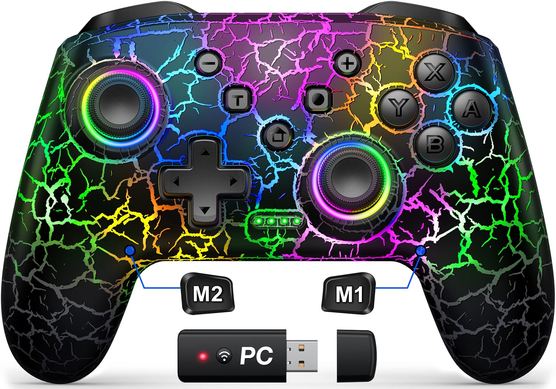 Gammeefy Switch Controllers  Wireless Switch Pro Controller for Switch/Lite/OLED  9 Color Adjustable LED Switch Remote Compatible with Windows PC/Android/IOS with Bluetooth receiver