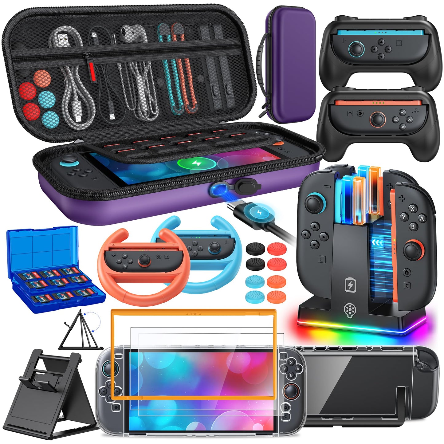 Switch 2 Accessories  Case Bundle for Nintendo Switch 2 2025 Console [Charge Inside]FYOUNG 23 IN 1 Kit:Carrying Case Controller Charger Protective Shell Grip for Joycon  Steering Wheel for Mario Kart
