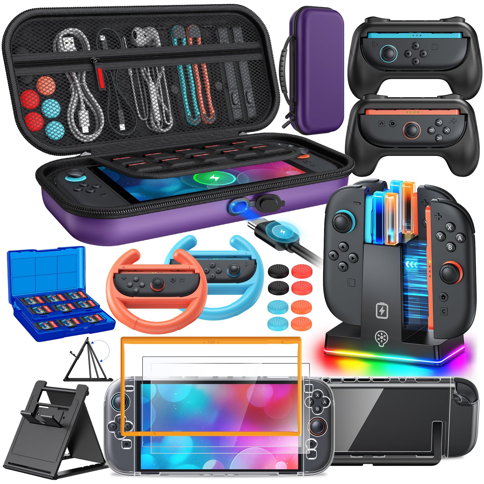 Switch 2 Accessories  Case Bundle for Nintendo Switch 2 2025 Console [Charge Inside]FYOUNG 23 IN 1 Kit:Carrying Case Controller Charger Protective Shell Grip for Joycon  Steering Wheel for Mario Kart