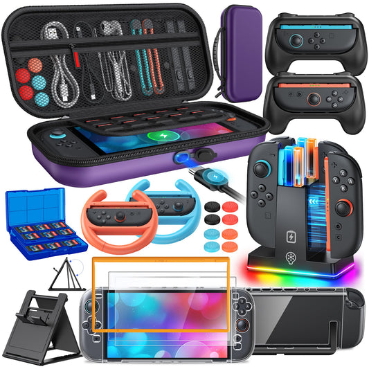 Switch 2 Accessories  Case Bundle for Nintendo Switch 2 2025 Console [Charge Inside]FYOUNG 23 IN 1 Kit:Carrying Case Controller Charger Protective Shell Grip for Joycon  Steering Wheel for Mario Kart