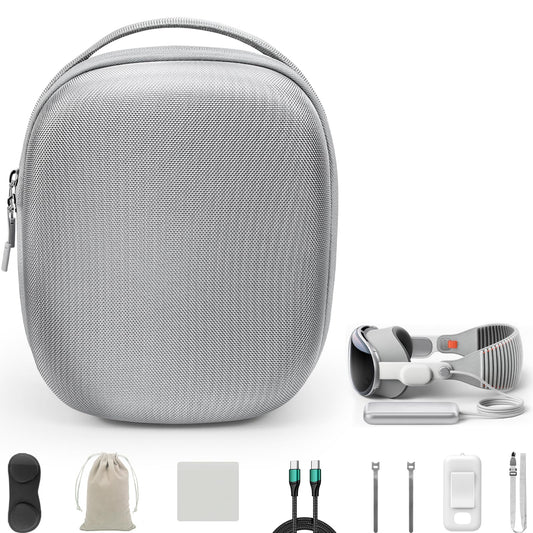 Amazear 10-in-1 Carrying Case Set for Apple Vision Pro  Practical Accessories Kit for VisionPro VR  with Compact Tpartyl Bag  Battery Holder with Strap  10ft Cable & Ties  Lens Cover & Wipe  Pouches