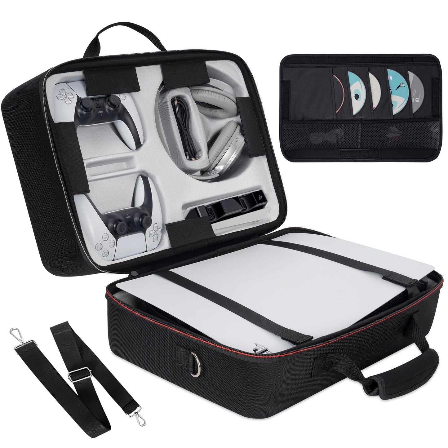 OUUTMEE Hard Shell Carrying Case for PS5 - Black Travel Bag for Console, Games, Headset & Accessories - Model 1