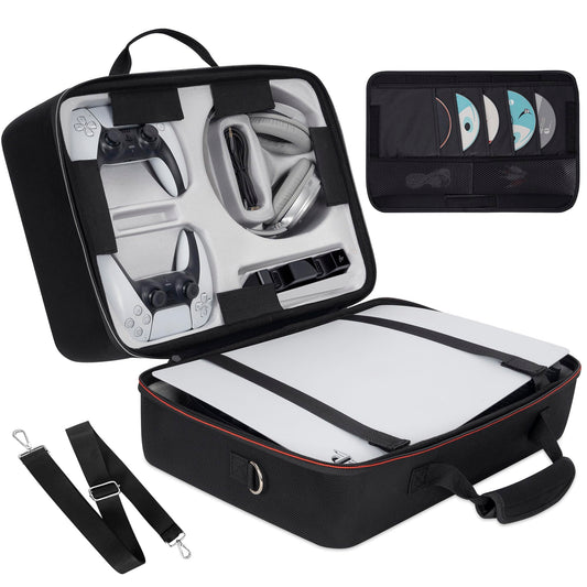OUUTMEE Hard Shell Carrying Case for PS5 - Black Travel Bag for Console, Games, Headset & Accessories - Model 1