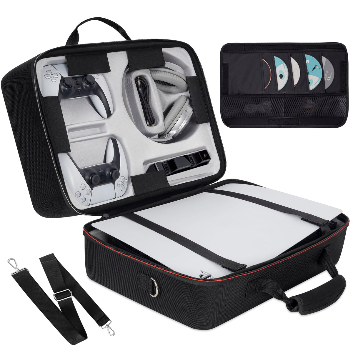 OUUTMEE Hard Shell Carrying Case Compatible with PS5, Travel Bag Holds PlayStation 5 Disk Digital Edition, Games and Gaming Acce