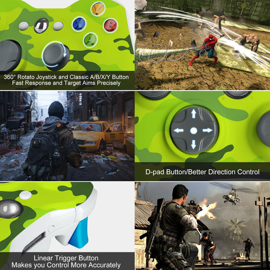 SANGDER Wireless Controller for Xbox 360 - 2.4G Dual-Vibration Gamepad, Camo Green, Compatible with Xbox 360/PC