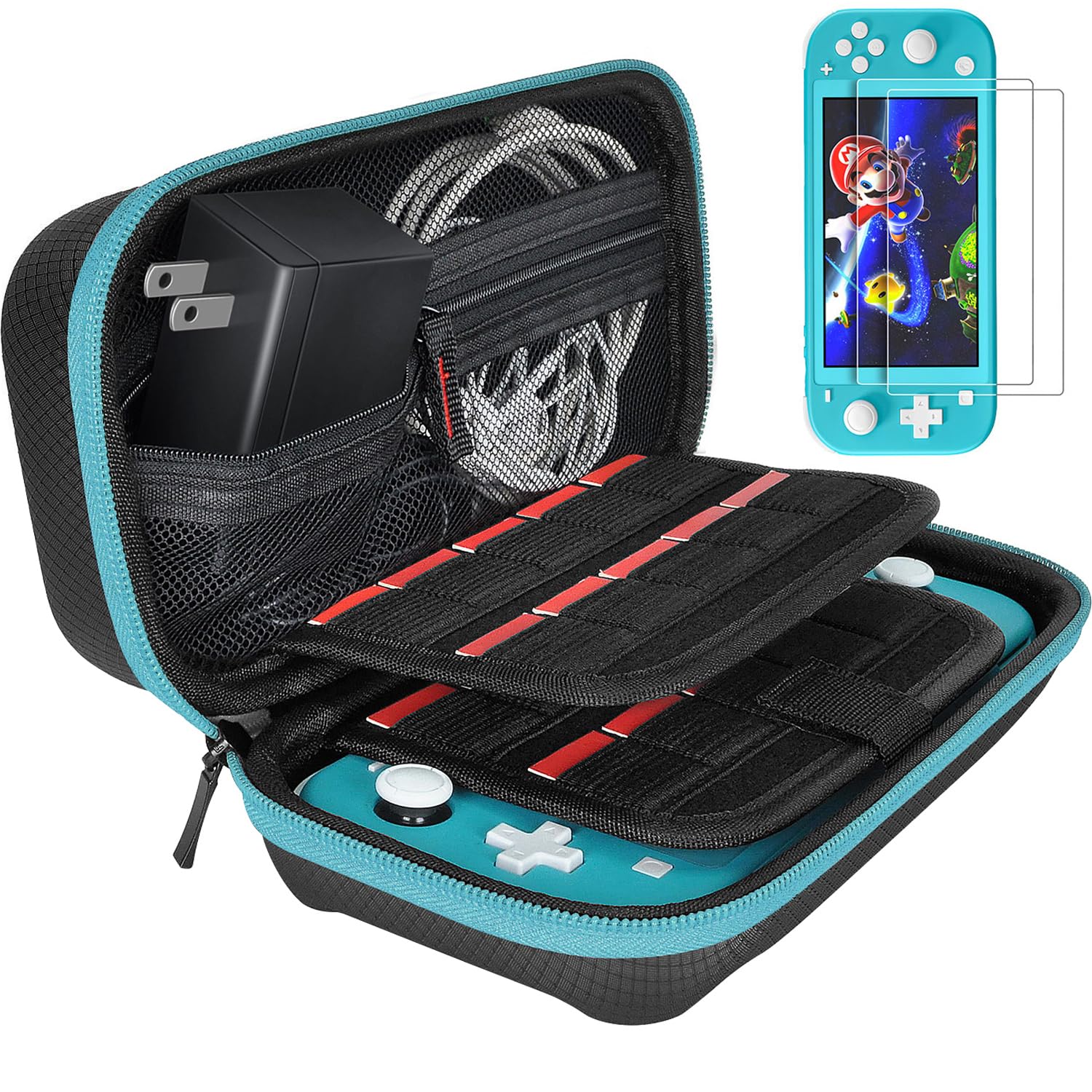 daydayup Switch lite Case Compatible with Nintendo Switch Lite with 2 Pack Screen Protector & 6 Pcs Thumb Grip  20 Game Cartridges Hard Shell Travel Carrying Switch Lite Console & Accessories DS Case