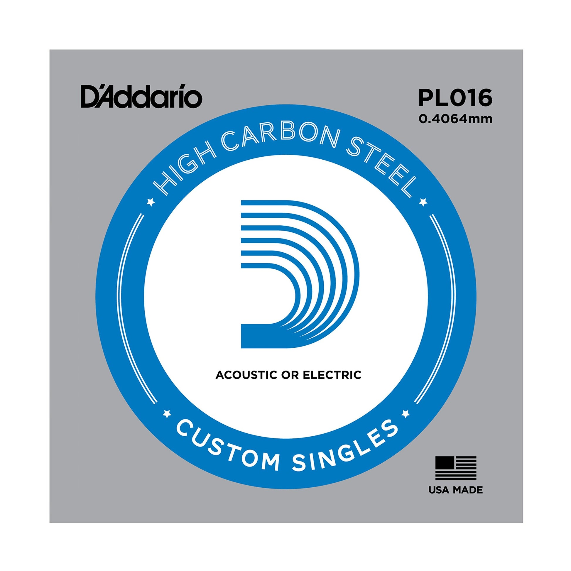 DAddario PL016 Plain Steel Guitar Single String, 016