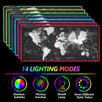 AIMSA RGB Gaming Mouse Pad - Large 35.4"x15.8", Non-Slip Rubber Base, 14 Lighting Modes, Waterproof, Black World Map Design