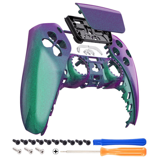 eXtremeRate Chameleon Green Purple Touchpad Shell for PS5 Controller BDM-010/020/030/040/050, DIY Custom Replacement Cover