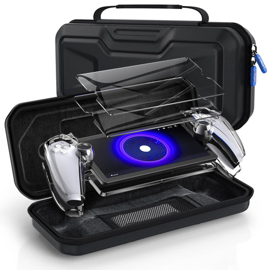 Klipdasse Accessories Bundle for PlayStation Portal  EVA Carrying Case for PS5 Portal  2 Pack HD Tempered Screen Protector and Hard Full Clear Crystal Cover for Ps Portal Accessory