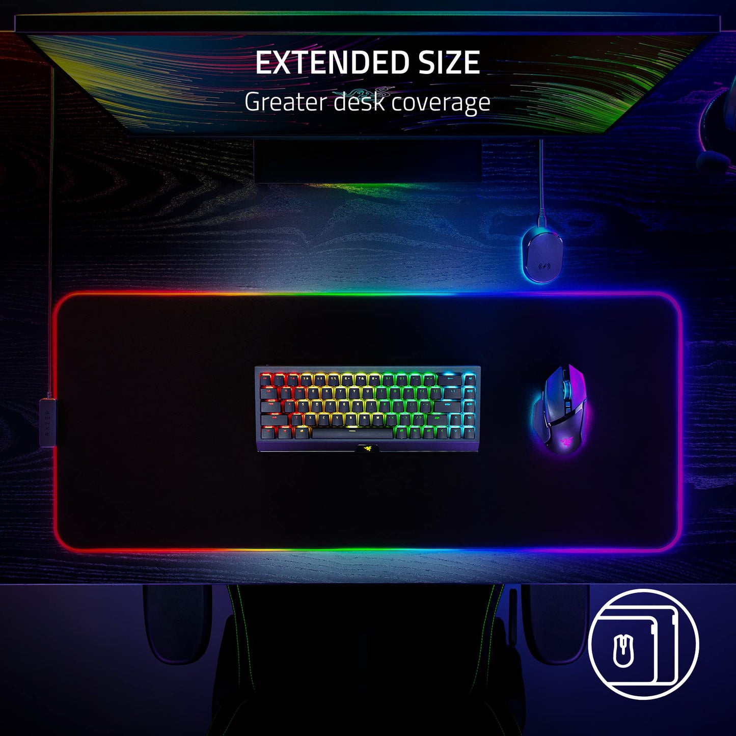 Razer Strider Chroma Hybrid Gaming Mouse Mat - XXLarge, Polyester, Chroma RGB, Anti-Slip Base, Warp & Water-Resistant, Model RZ02-04490100-R