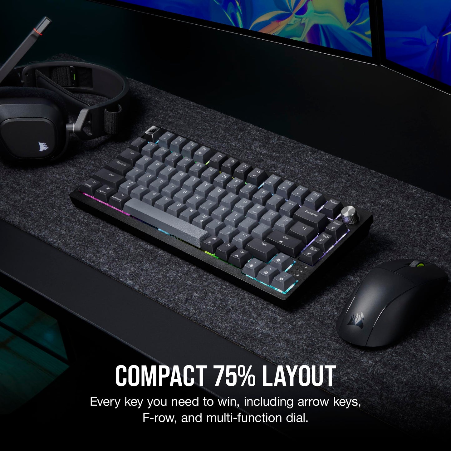 Corsair K65 Plus Wireless RGB Mechanical Keyboard - Compact, Pre-Lubricated MLX Red Switches, PBT Keycaps, Black/Gray