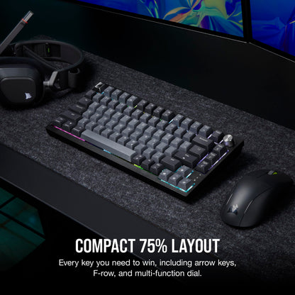 Corsair K65 Plus Wireless RGB Mechanical Keyboard - Compact, Pre-Lubricated MLX Red Switches, PBT Keycaps, Black/Gray