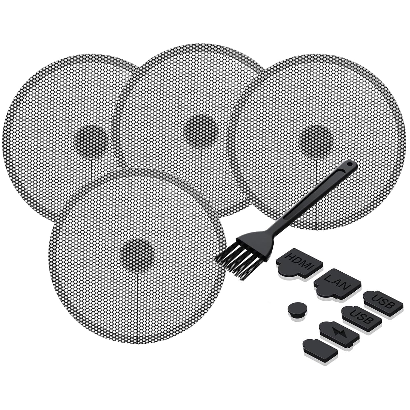 PS5 Dust Cover Kit for PlayStation 5 Slim/Pro - Fan Dust Filter Mesh Screens & Silicone Anti-Dust Port Plugs Set with Cleaning B