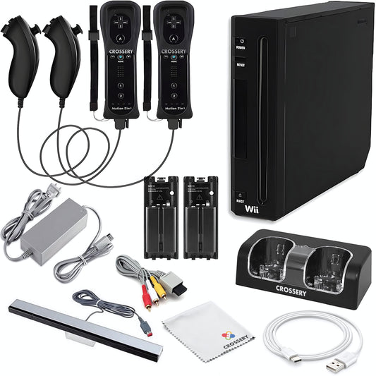 Nintendo Wii Console Bundle Black- With Wii Console Black  2 Remotes & 2 Nunchuks Fully Compatible  Charging Dock  2 Rechargeable Batteries  Motion Sensor Bar & Accessories (Renewed)