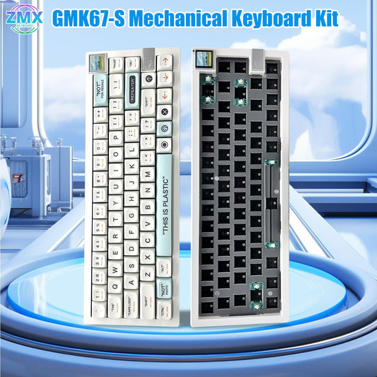 ZMX GMK67S 65% Gasket Mount Hot Swap Mechanical Keyboard - Tri-Mode BT5.0/2.4G/Type-C, White with TFT-LCD Screen
