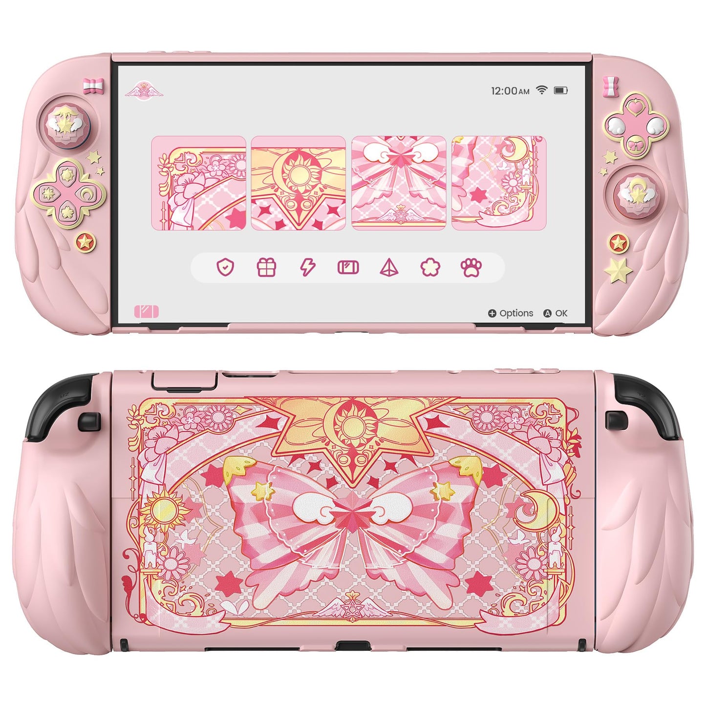 PlayVital Magic Wings Protective Case with Stand for Nintendo Switch 2 | Joycon Silicone Grips  PC Console Hard Shell  2 Joystick Caps | Cute Animal Accessories Dockable Cover for Switch 2 - Pink