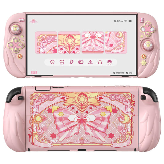 PlayVital Magic Wings Protective Case with Stand for Nintendo Switch 2 | Joycon Silicone Grips  PC Console Hard Shell  2 Joystick Caps | Cute Animal Accessories Dockable Cover for Switch 2 - Pink