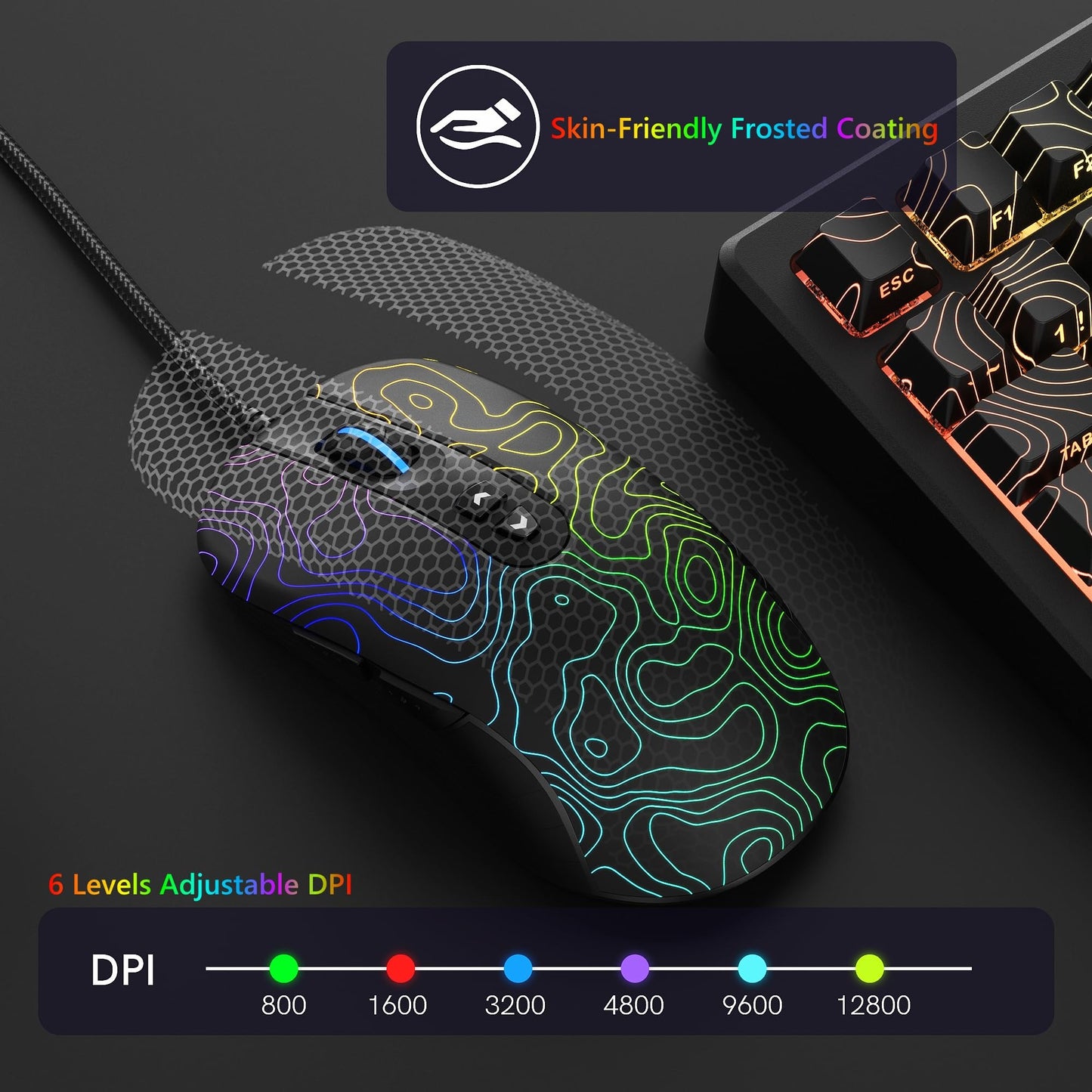 Womier Wired Gaming Mouse 12800 DPI RGB, 7 Programmable Buttons, Black Gamer Mouse for Laptop PC Mac Windows (G706)