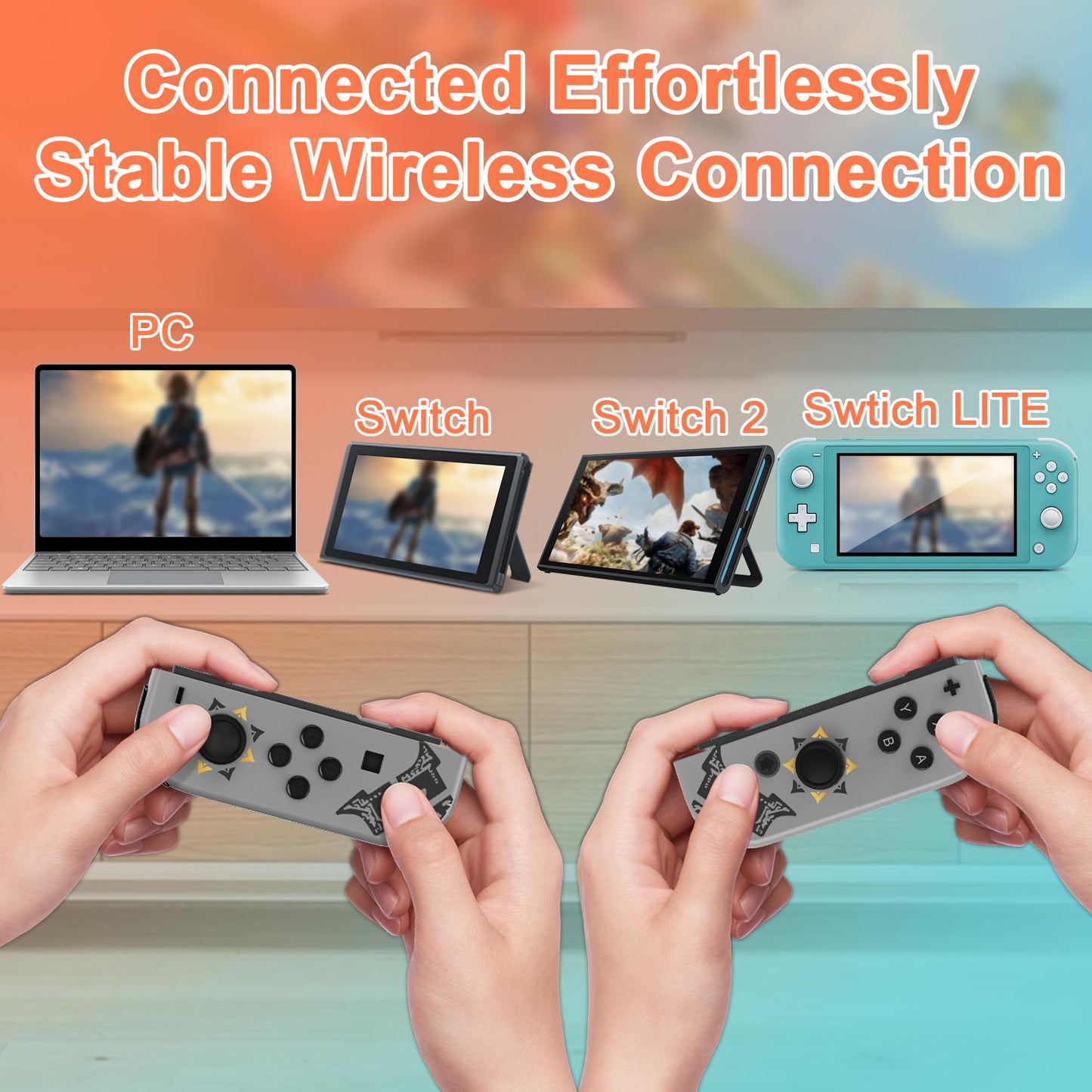 KJETCA Wireless Gamepad for Switch Controllers - L R Remote, Motion Control, Dual Vibration, Gray, Model KYM-GWLR-FT