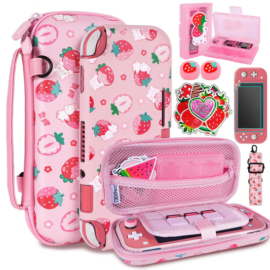 TIKOdirect Carrying Case for Switch Lite  Pretty Shockproof Portable Tpartyl Bag with Soft Protective Case  Screen Protectors  Cute Thumb Grips Caps and Game Card Case  Pink