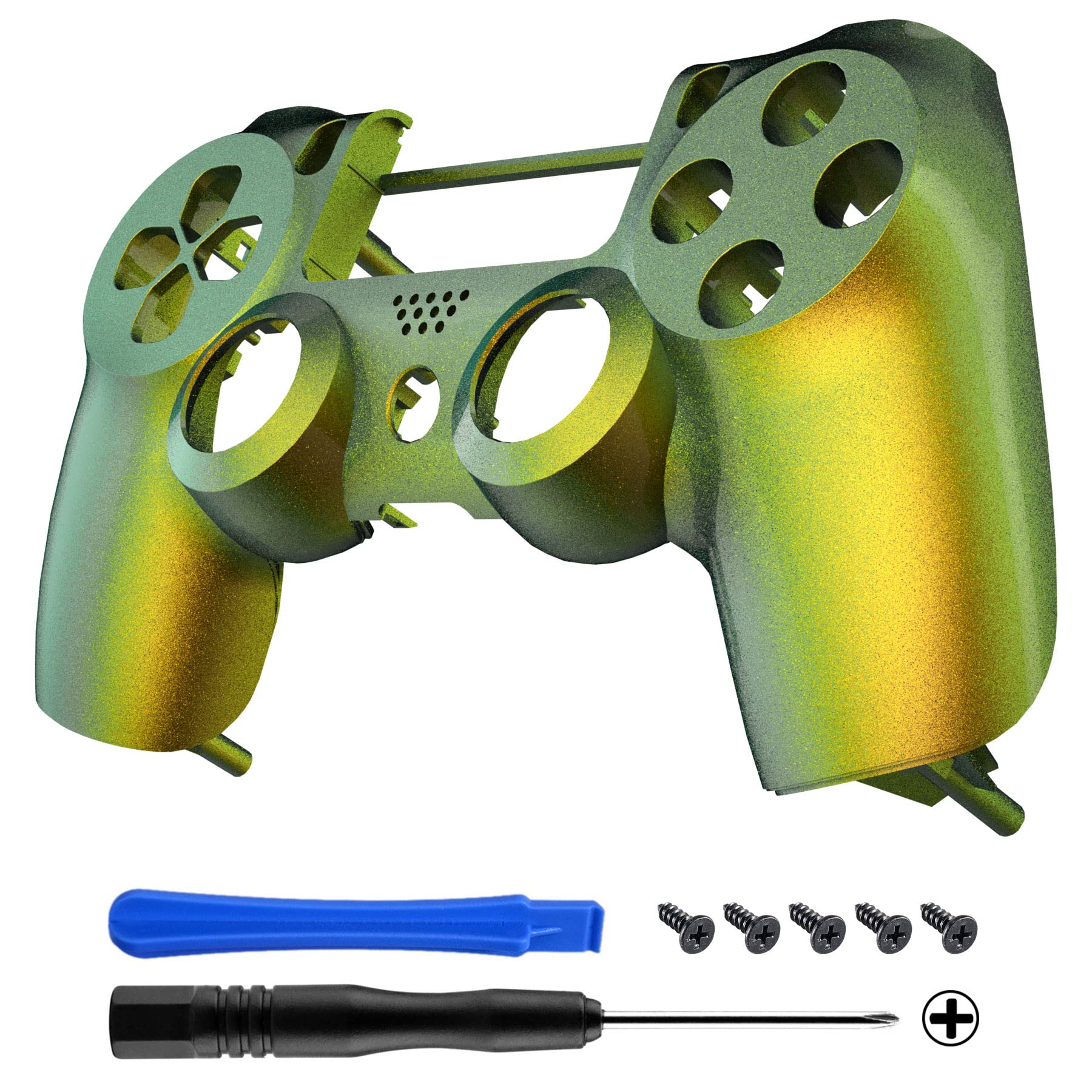 eXtremeRate Chameleon Green Purple Glossy Replacement Front Housing Shell Cover Compatible with ps4 Slim Pro Controller CUH-ZCT2 JDM-040/050/055 - Controller NOT Included